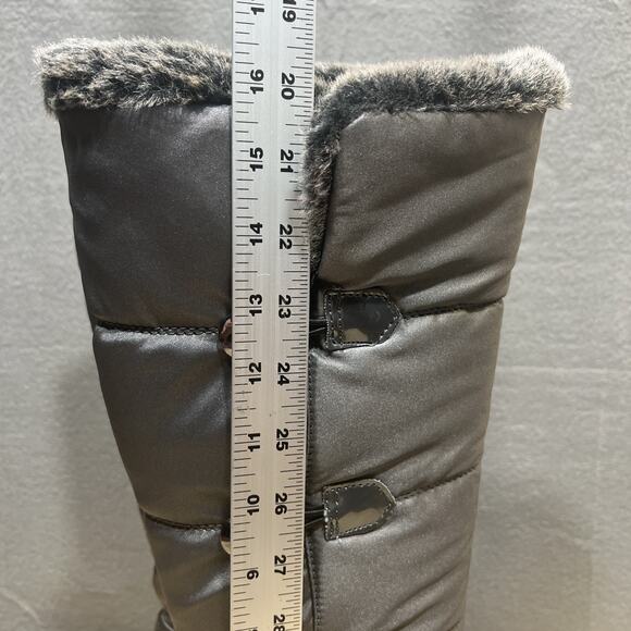 Khombu Flurry Gray Thermolite Faux Fur Mid Calf Snow Boot Wedge Womens Size 10M - Picture 12 of 13